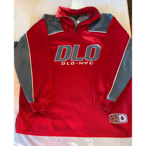 DLO Inc Bowling Jersey Mens Size 4 fits XL-XXL Red/Gray 1/4 Zip Long Sleeve